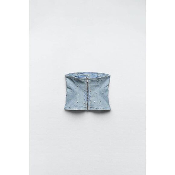 JEWELED ZARA DENIM LIMITED EDITION JEWELED DENIM CORSET ZARA HOLIDAY DENIM - Picture 13 of 16